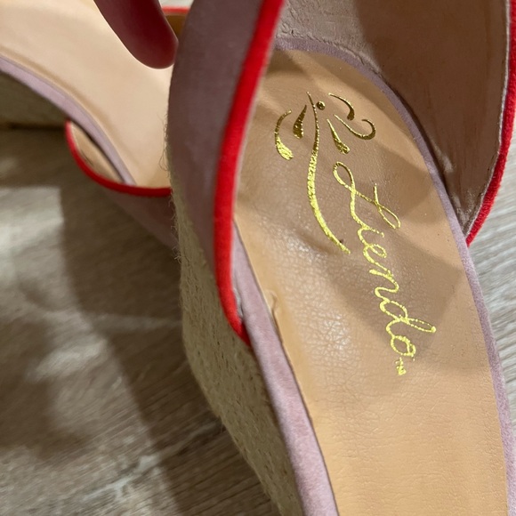 Anthropologie Liendo Seychelles Villa Wedges in Pink Suede with Red Trim size 8 - Picture 13 of 16